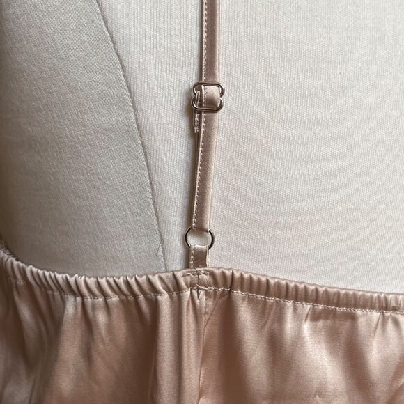 Nude Satin Slip Dress Chemise Slip Lace Trim Ruffled Babydoll Belle Poque Large - Picture 8 of 9
